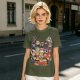 Olive T-shirt with cute chibi anime character group print