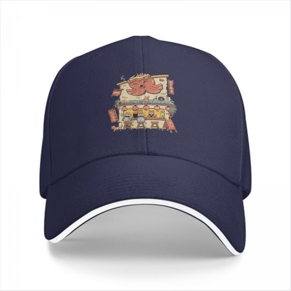Black Baseball Cap With Cute Octopus Ramen Shop Graphic