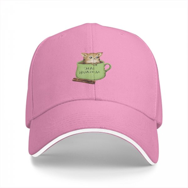 Black baseball cap with chihuahua in teacup graphic design