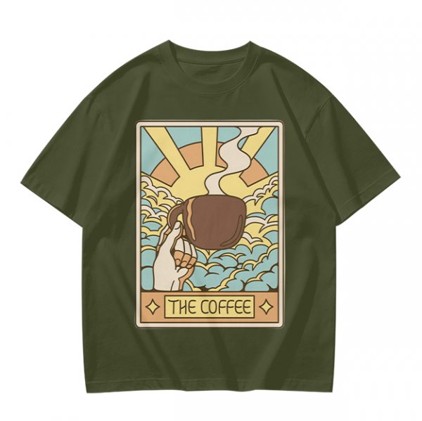 Oversized Dark Green T-Shirt With The Coffee Tarot Card Style Print