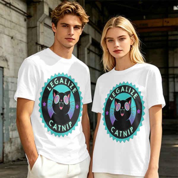 Olive T-Shirt with 'Legalize Catnip' Hypnotic Black Cat Graphic