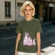 Olive Green T-Shirt With Pink Whimsical Graphic Print
