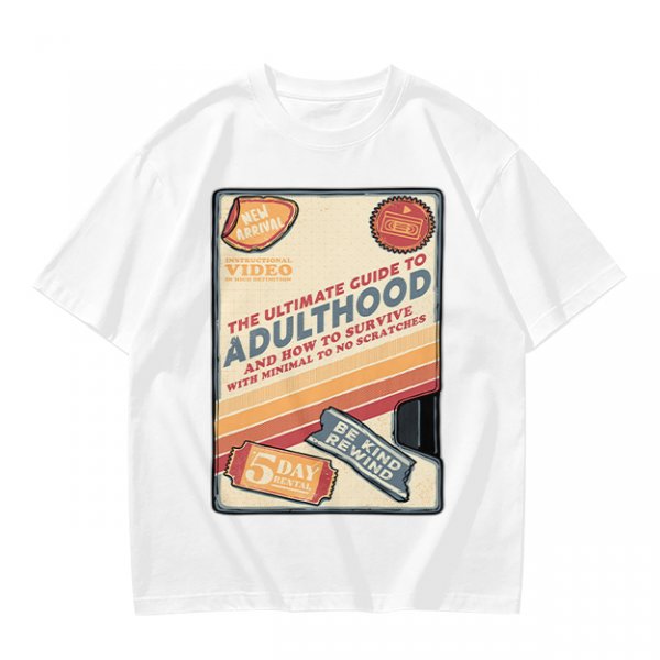 Olive t-shirt with retro guide to adulthood VHS-style print