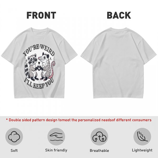 Olive T-Shirt With Raccoon and Opossum Weird Love Graphic