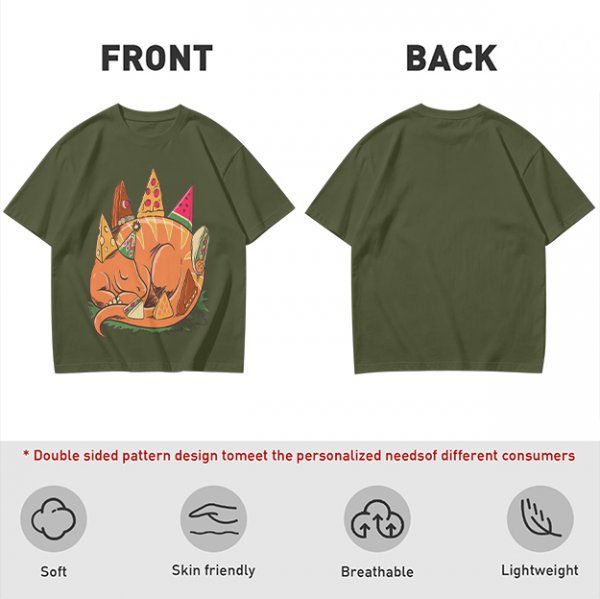 Sleeping Dinosaur Surrounded by Food Slices Graphic T-Shirt