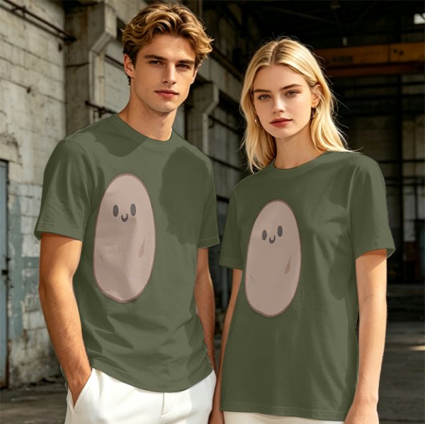 Olive Green T-Shirt With Cute Smiling Potato Graphic