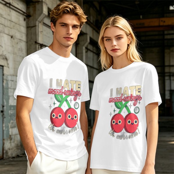 Olive Graphic T-Shirt With I HATE mood swings Cherry Print