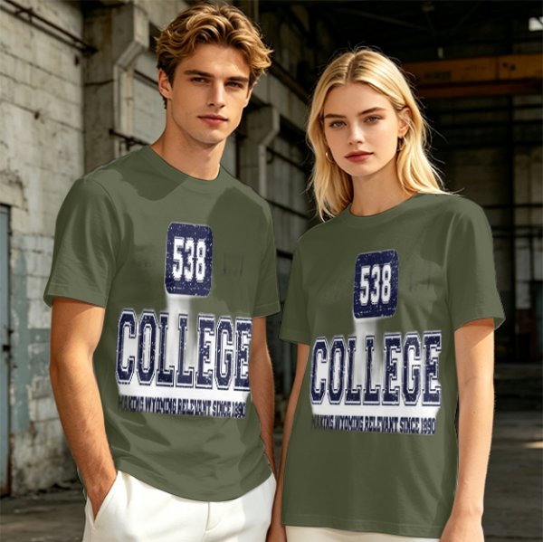 Olive College Graphic T-Shirt with 538 Print Design