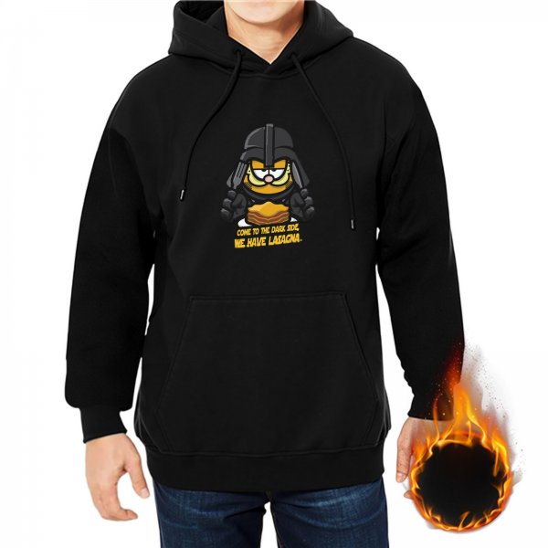 Black hoodie with Garfield Darth Vader 'Come to the Dark Side We Have Lasagna' print