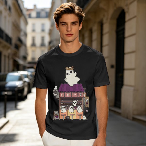 Olive T-Shirt With Ghost Ramen Shop Graphic