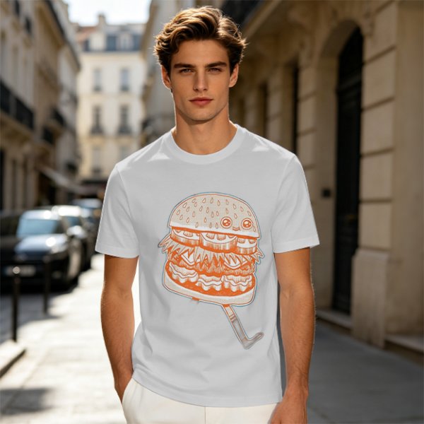 Olive T-Shirt With Cute Cartoon Hamburger Print