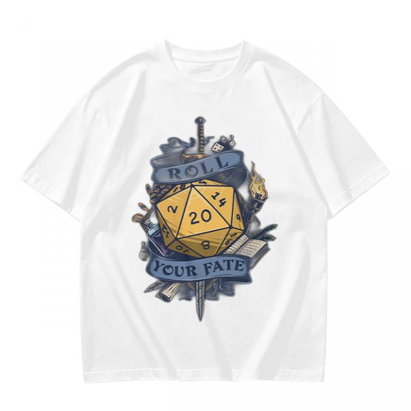 Roll Your Fate D20 Dice Graphic T-Shirt For Tabletop RPG Fans