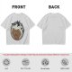 Olive T-shirt with a terrified gingerbread man and flying birds graphic