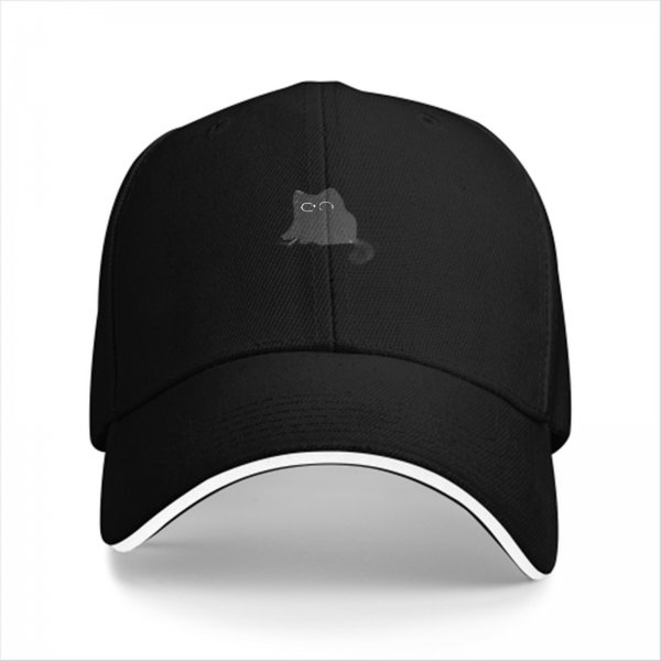 Black Baseball Cap With Minimalist Cat Silhouette Design