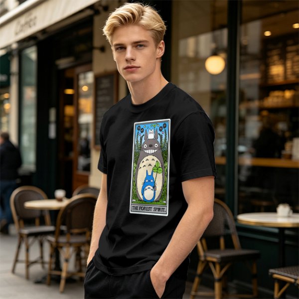 Olive T-shirt with My Neighbor Totoro Forest Spirit Tarot-style Print