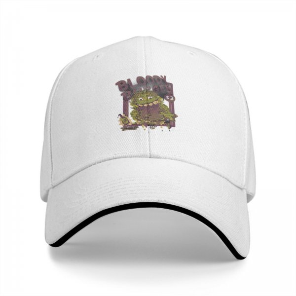 Black baseball cap with Bloody Burger monster graphic print