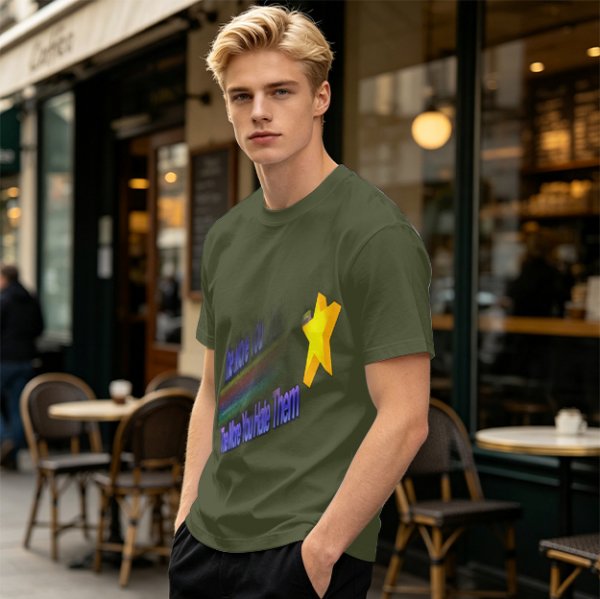 Olive Graphic T-Shirt With Star And Rainbow Text Design