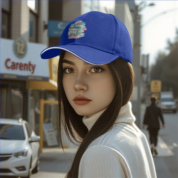Black Baseball Cap with Cute Cartoon Juice Box Character Print