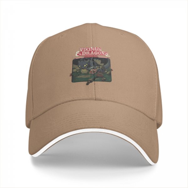 Black Baseball Cap With Vikings And Dragons Graphic Print