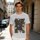 Olive T-Shirt With Cute Black Cats And Coffee Themed Print