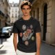 Olive green t-shirt with ramen planet space graphic print