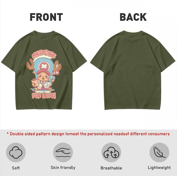 Olive T-shirt with Tony Tony Chopper 'Medicine For Love!' Print