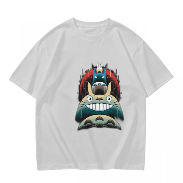 Olive green t-shirt with stacked Totoro characters graphic