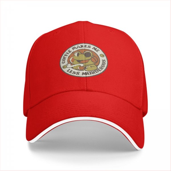 Black baseball cap with coffee makes me less murderous frog graphic