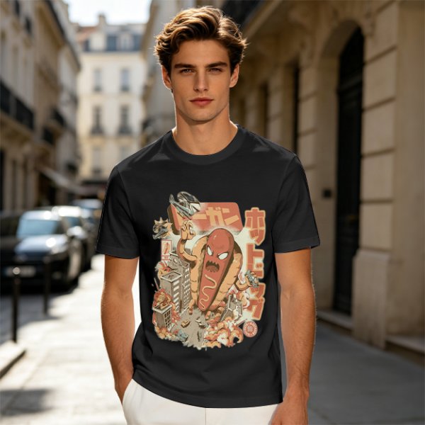 Giant Hot Dog Monster Destroying City Graphic T-Shirt