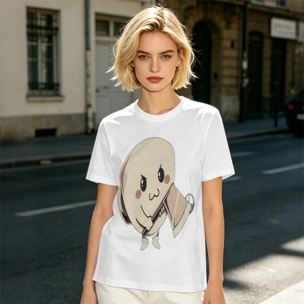 Olive T-Shirt With Cute Angry Ghost Holding Axe Graphic