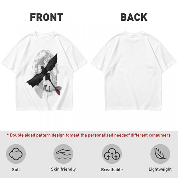 Olive T-Shirt Featuring Night Fury Dragon Flying In Front Of Full Moon