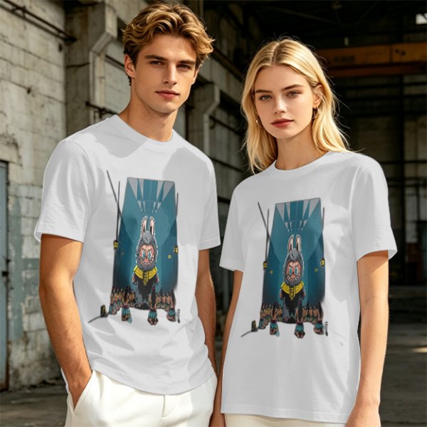 Olive Green T-Shirt With Cartoon Rabbit Character Graphic