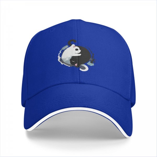 Black Baseball Cap With Yin Yang Cats Graphic Design