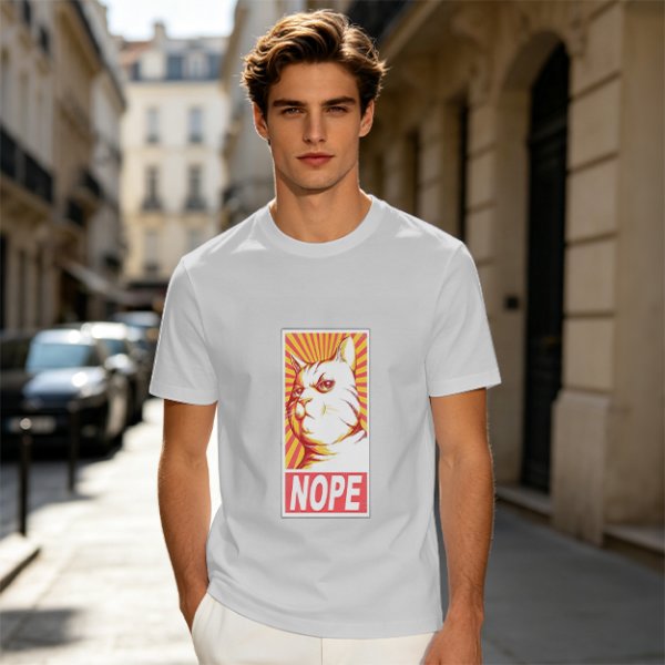 Olive Green T-Shirt With Grumpy Cat 'NOPE' Propaganda Print