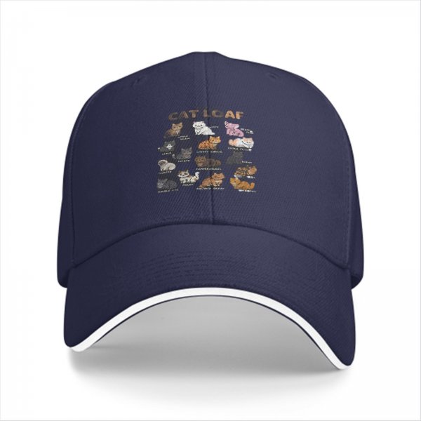 Black Baseball Cap With Cat Loaf Breeds Graphic Print