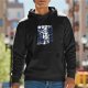 Black hoodie with anime robot graphic and Japanese text print