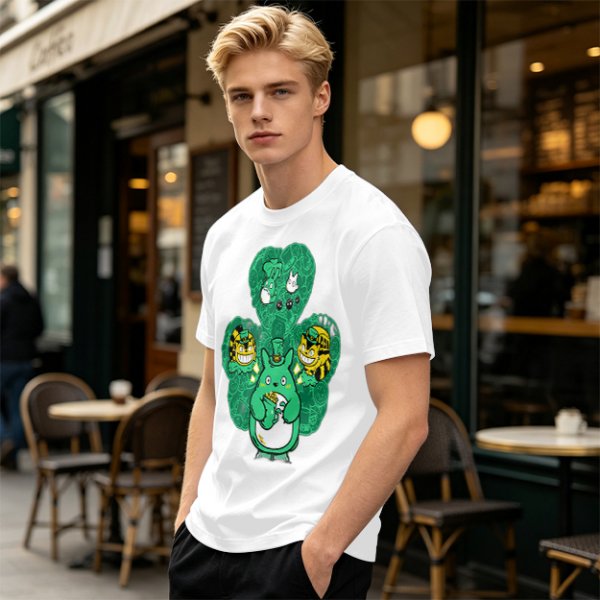 Olive Green T-Shirt With Studio Ghibli Clover Graphic Print