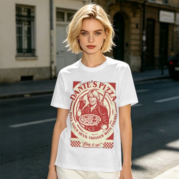 Dante's Pizza Devil Trigger Themed Graphic T-Shirt
