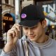 Black Baseball Cap With Colorful Bubble Cat Graphic Print