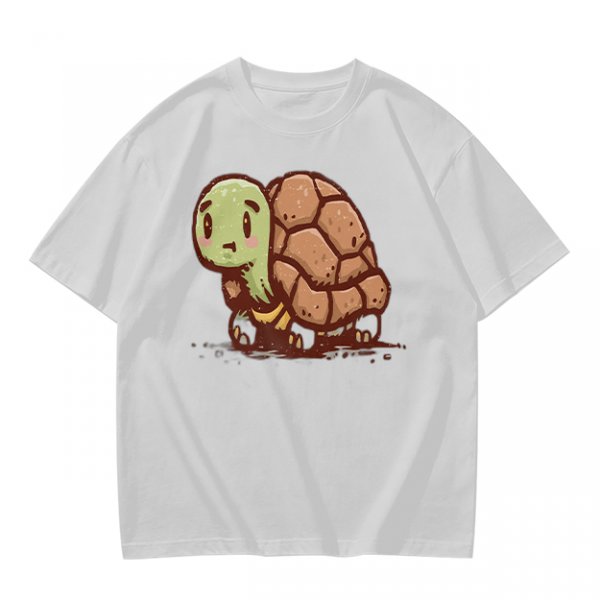 Olive Green T-Shirt With Cute Cartoon Turtle Graphic