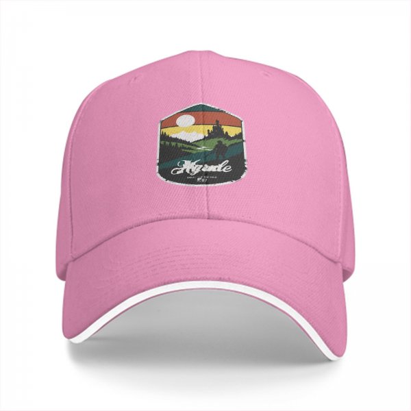 Black Baseball Cap with Retro Outdoor Landscape Graphic Patch