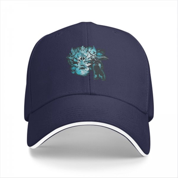 Black Baseball Cap With Blue Mythical Beast Graphic Print