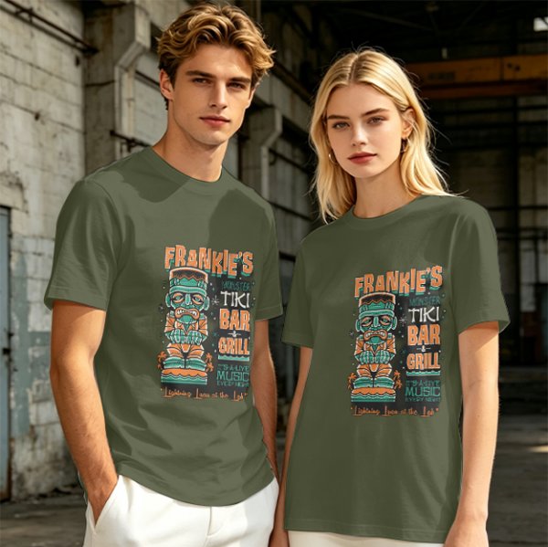 Frankie's Monster Tiki Bar Grill Themed Graphic T-Shirt