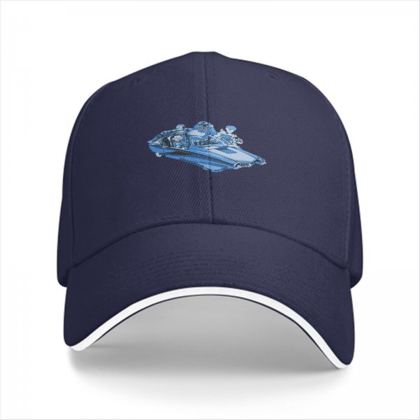 Black Baseball Cap With Blue Retro Car Graphic Print