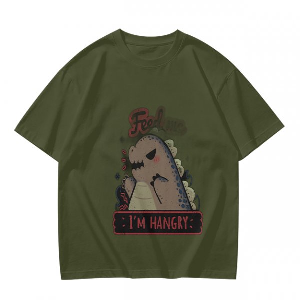 Olive T-Shirt With Hungry Dinosaur 'I'm Hangry' Print