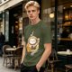 Olive Green T-Shirt With Cute Cat Latte Art And Kittens Print
