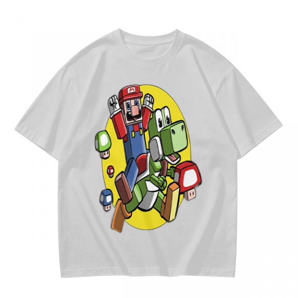 Olive T-shirt with Block Style Mario Riding Yoshi and Mushroom Graphics