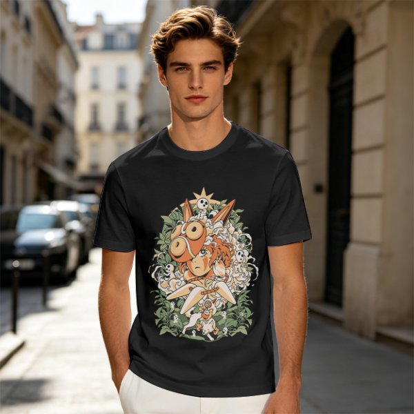 Olive T-shirt with Princess Mononoke Forest Spirit Art Print