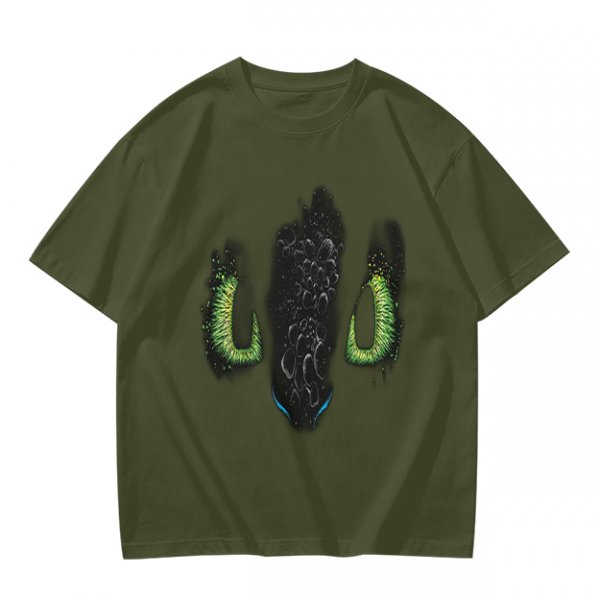 Olive Green T-Shirt With Dark Monster Face Graphic Print