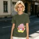 Olive T-shirt Featuring Kirby Eating Ramen on a Warp Star